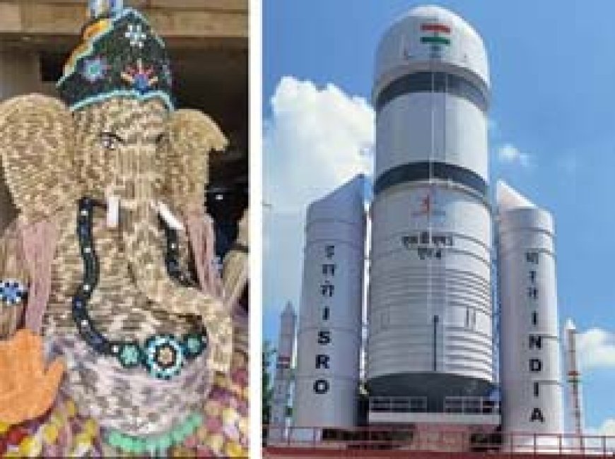 रायपुर में चंद्रयान पर सवार सिद्धिविनायक:राजधानी में बप्पा के स्वागत के लिए अनोखे और आकर्षक पंडाल; छत्तीसगढि़या ओलिंपिक की भी झलक