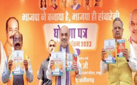 मोदी गारंटी के नाम से भाजपा का घोषणा-पत्र:3100 रु. में धान, विवाहित महिला को सालाना 12 हजार रुपए, 1 लाख सरकारी नौकरी देने का भी वादा