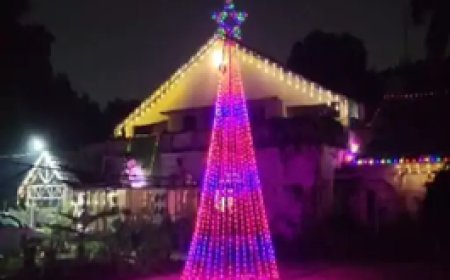 छत्तीसगढ़ का सबसे ऊंचा क्रिसमस ट्री:​​​​​​​रात 12 बजे केक काटकर मनाई खुशियां, चर्च में हुई विशेष आराधना