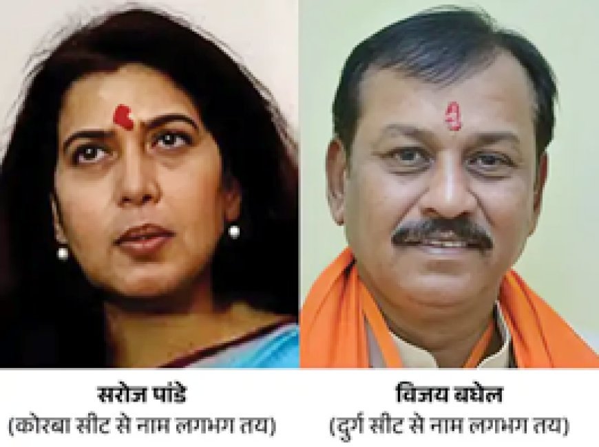 कोरबा से सरोज पांडेय, दुर्ग से विजय बघेल का नाम लगभग तय बताया जा रहा है....जल्द ही होगी लिस्ट जारी.....