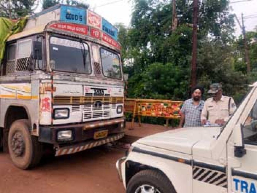यातायात पुलिस द्वारा रामदरबार सर्विस रोड पर खड़े 20 ट्रकों पर चालानी कार्यवाही