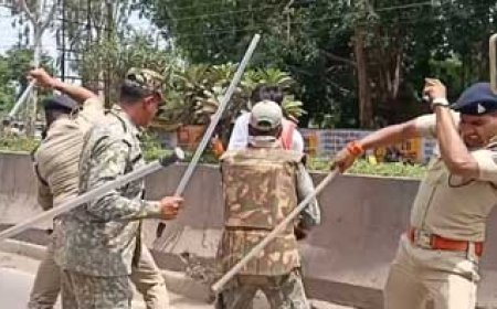 कांग्रेसियों पर पुलिस ने किया लाठी चार्ज...पुलिस और कांग्रेसियों के बीच जमकर हुआ झड़प.......