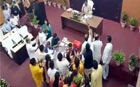 निगम की सामान्य सभा...BJP पार्षदों का हंगामा.....सभापति के डायस पर चढ़कर लाइट मेट्रो पर मांग रहे जवाब, 6 पार्षद किए गए निलंबित