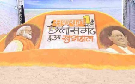 सैंड आर्ट के माध्यम से दिखी विष्णु सरकार के सुशासन और विकास की झलक