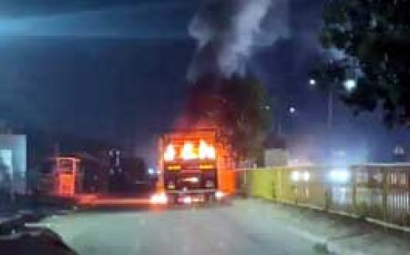 राजनांदगांव में खड़ी ट्रक में लगी आग, रायपुर नाका पर भूसा लेने आया ट्रक पूरी तरह जलकर खाक