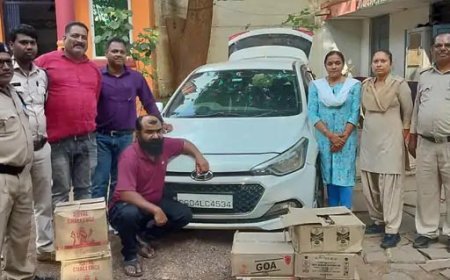 दुर्ग में आबकारी विभाग की कार्रवाई:63 लीटर अवैध शराब और कार समेत 5 लाख का माल जब्त, 1 आरोपी गिरफ्तार