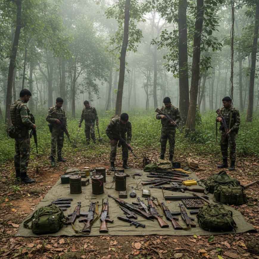 नारायणपुर में सुरक्षा बलों को बड़ी सफलता! भारी मात्रा में नक्सल डंप बरामद, हथियार–विस्फोटक और दवाइयों की खेप जब्त