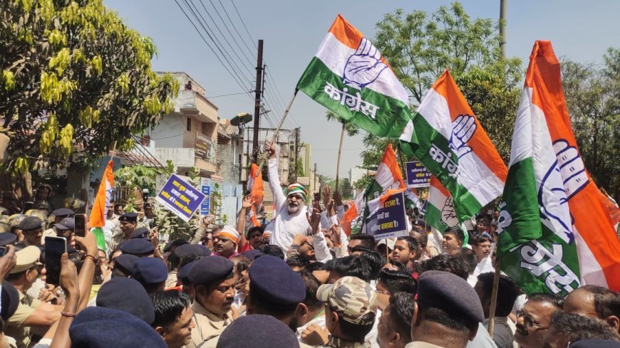 नशे और अपराध के विरोध में कांग्रेस का भाजपा कार्यालय घेराव, बैरिकेड तोड़कर किया जोरदार प्रदर्शन