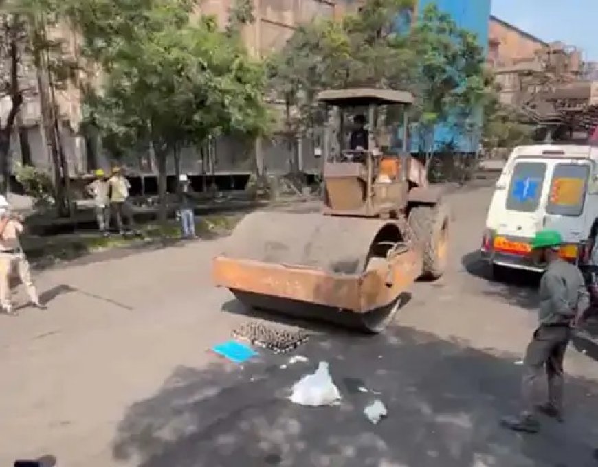 भट्ठी में धधक उठा 415 किलो गांजा, रोड रोलर ने कुचली 637 नशीली दवाइयां
